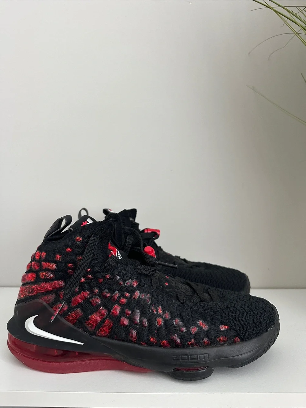 Nike Kids Black and Red Knit Basketball Sneakers LeBron XVII